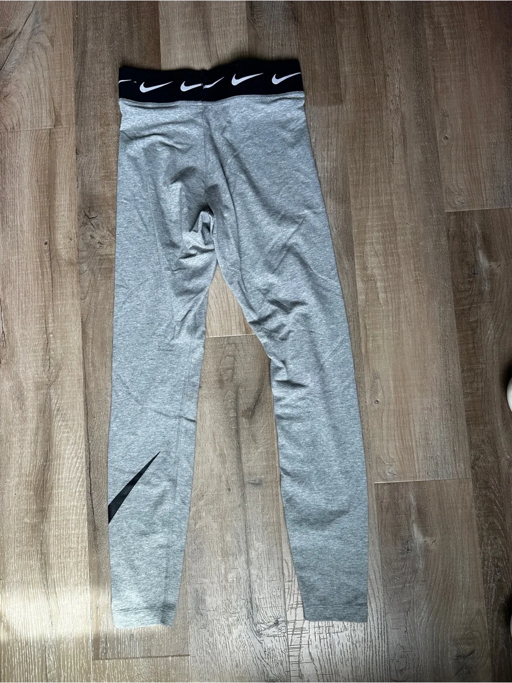 Nike Grey Leggings with Black Swoosh and Logo Waistband